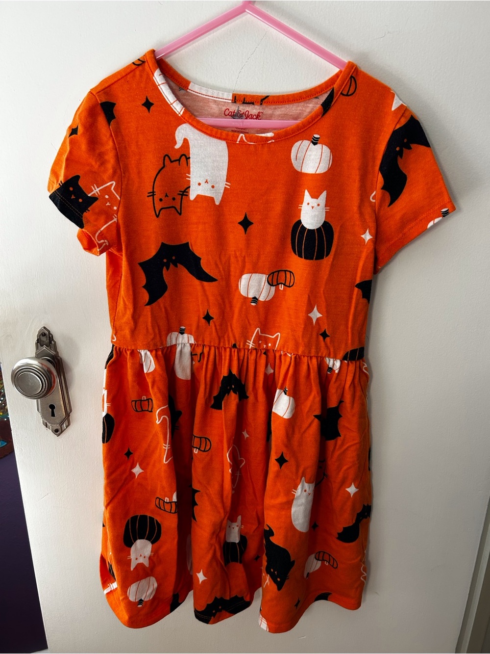 Cat & Jack Orange Halloween Cat & Bat Print Dress